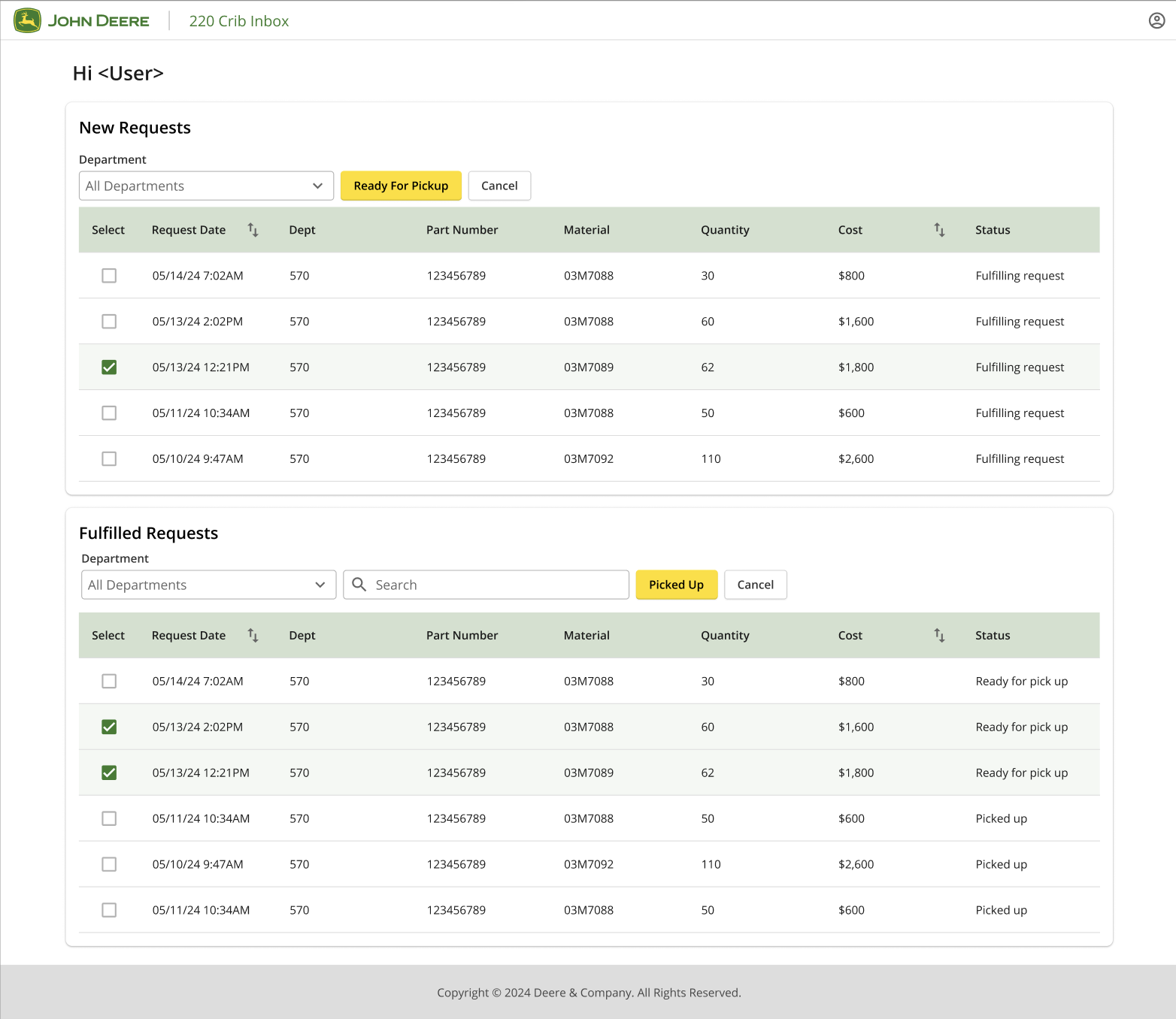 Early iteration of crib attendant dashboard